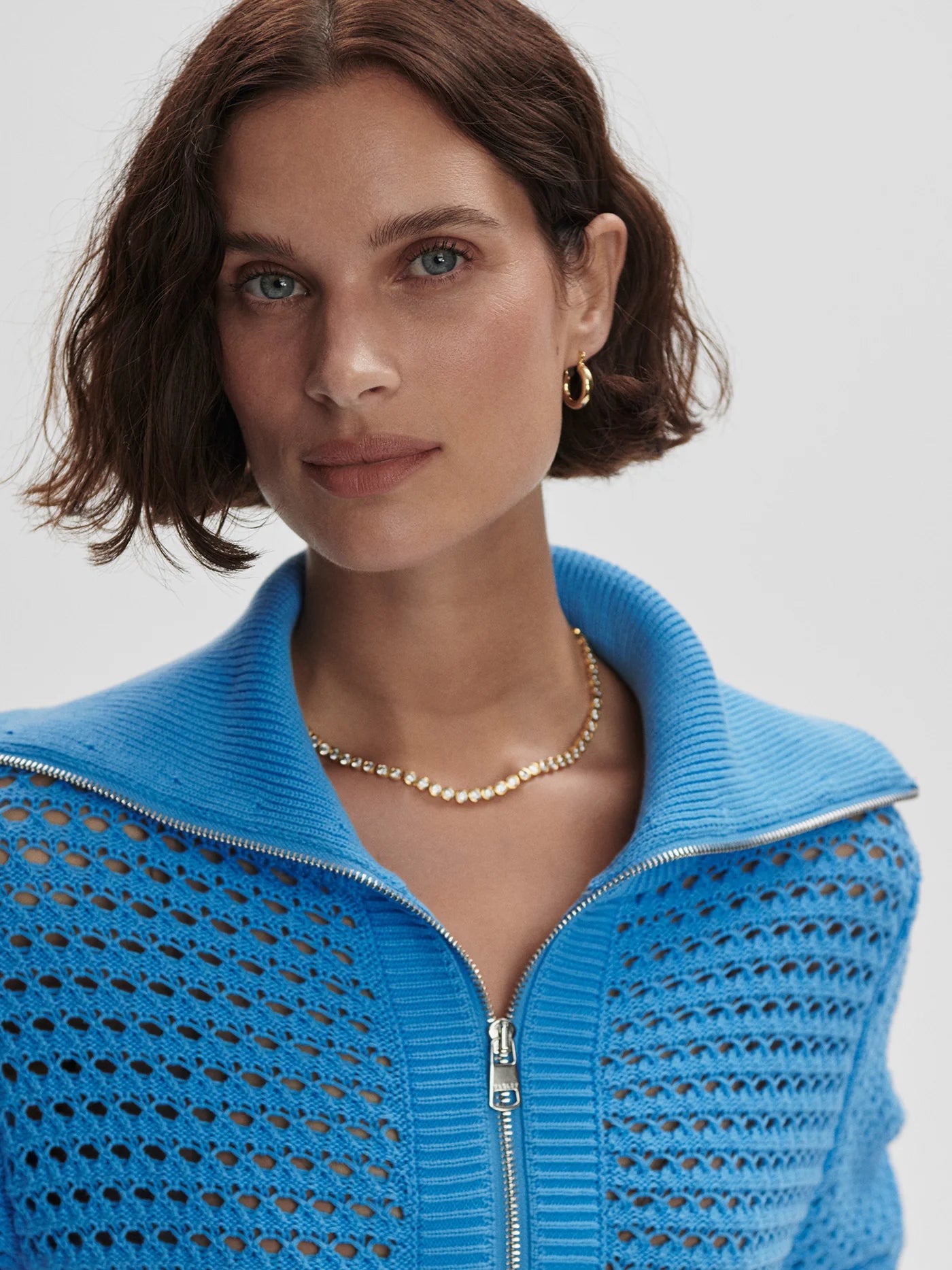 Varley Eloise Full Zip Knit, Azure Blue