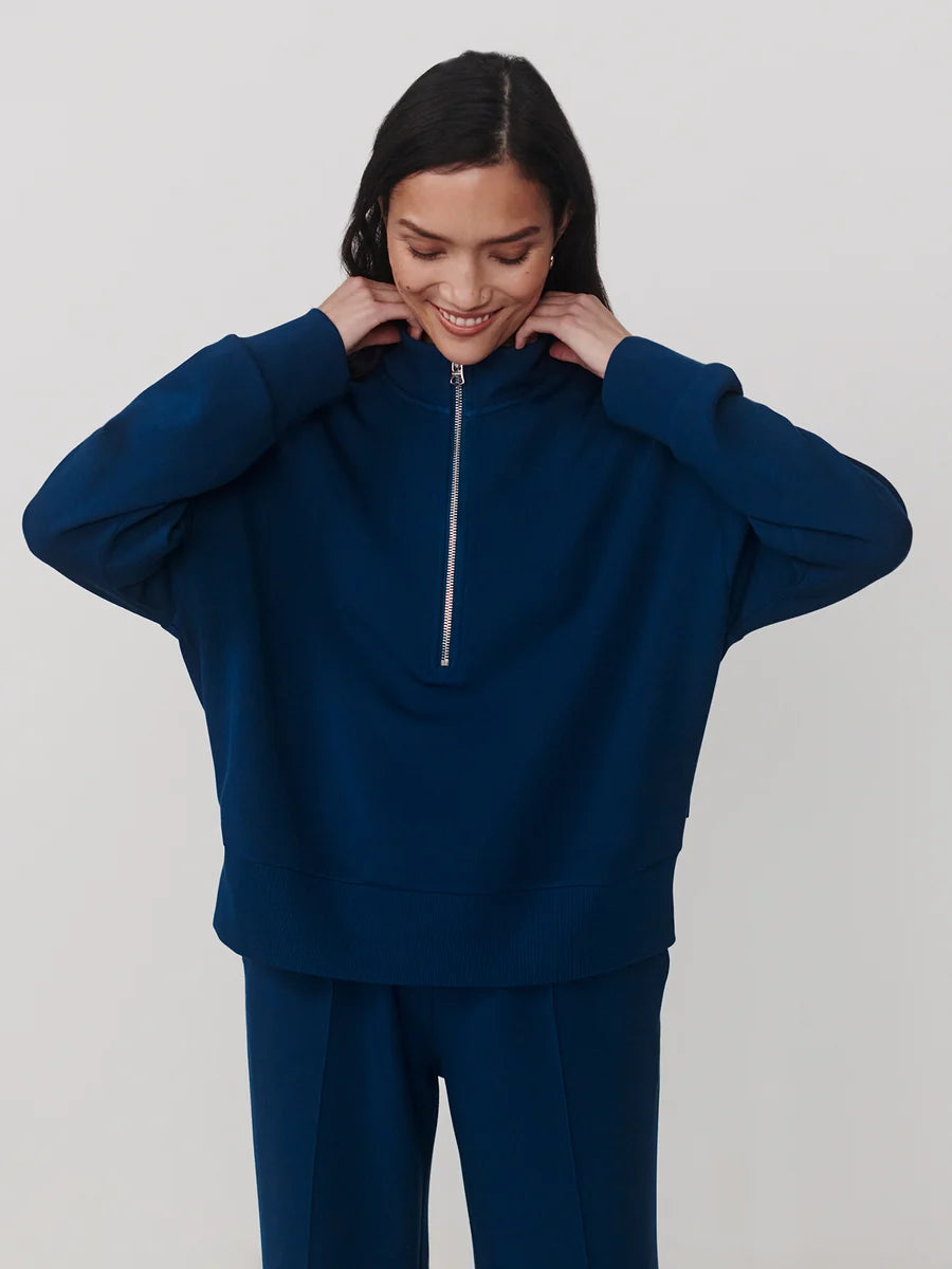 Varley Mavis Mock Neck Sweat, Sea Blue
