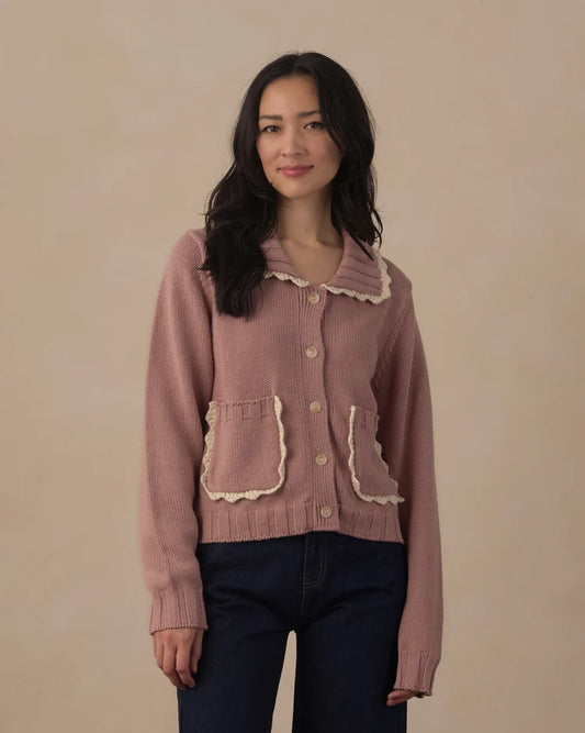 Rylee + Cru Women's Collared Cardigan, Rosewood