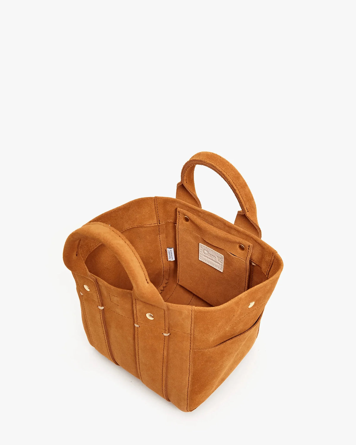 Clare V Le Petit Box Tote in Suede Camel