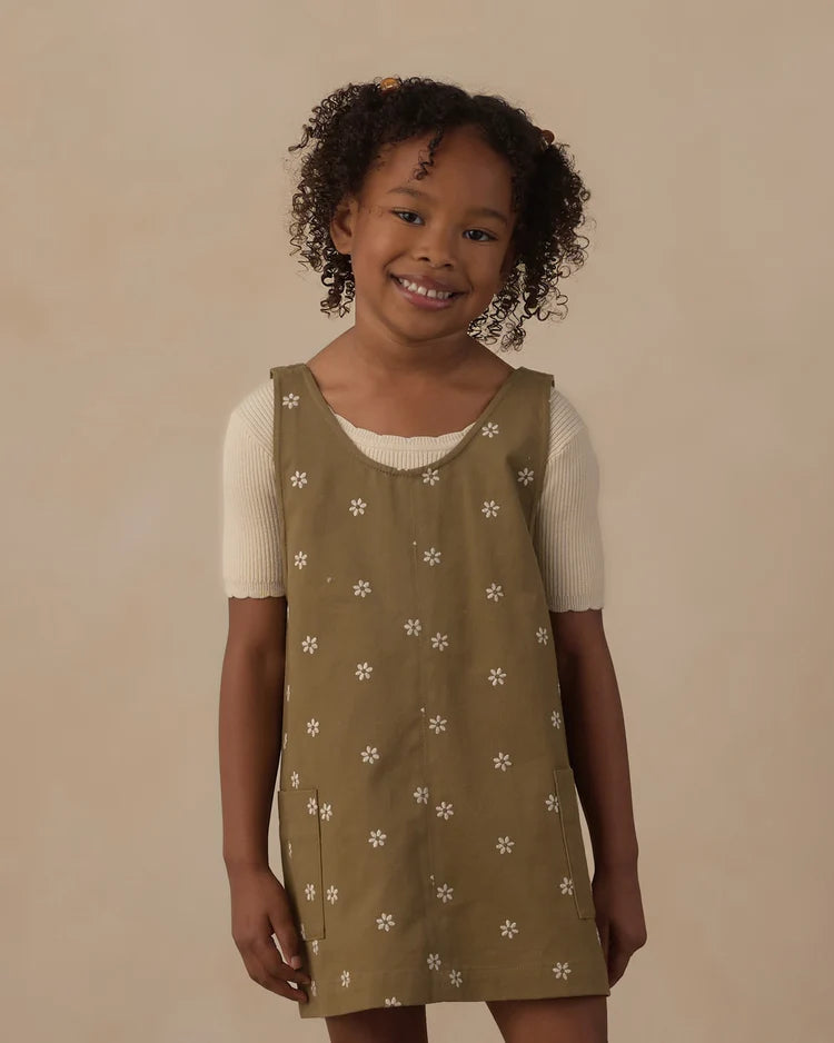 Rylee + Cru V-Neck Overall Dress, Embroidered Daises