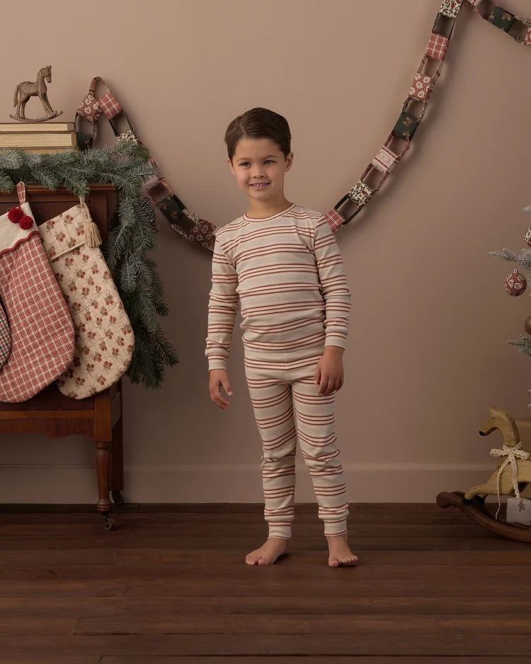 Rylee + Cru Organic Long Sleeve Pajama Set, Holiday Stripe
