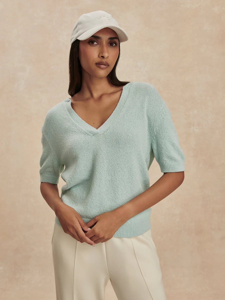 Varley Palmer Knit Top, Chalk Blue