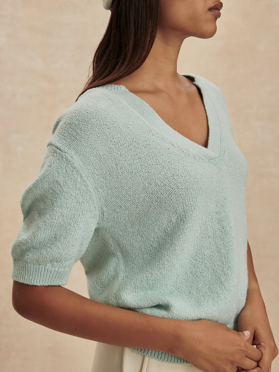 Varley Palmer Knit Top, Chalk Blue