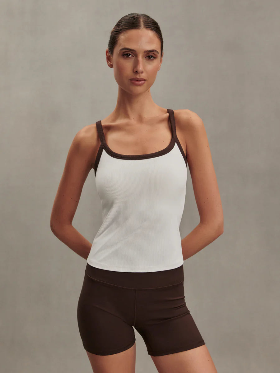 Varley Theon Scoop Neck Tank, White/ Coffee Bean