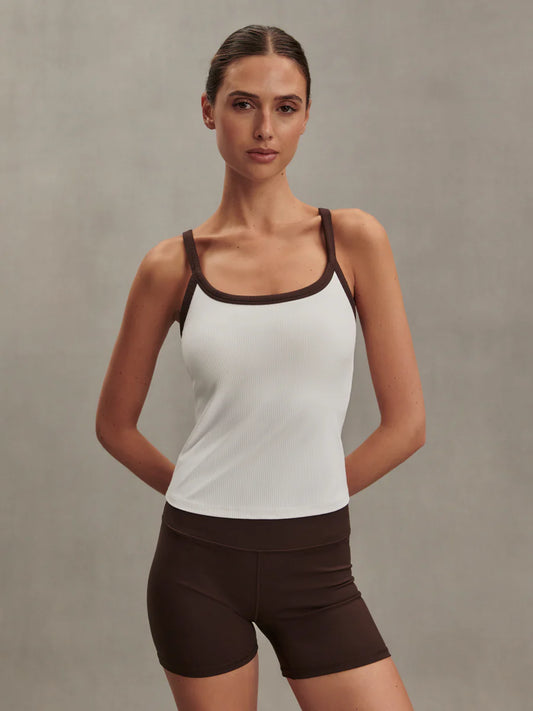 Varley Theon Scoop Neck Tank, White/ Coffee Bean