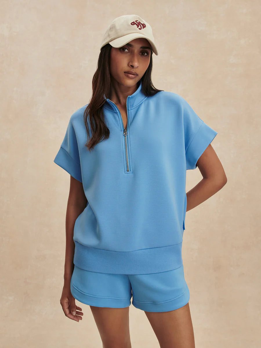 Varley Ritchie Short Sleeve Sweat, Azure Blue