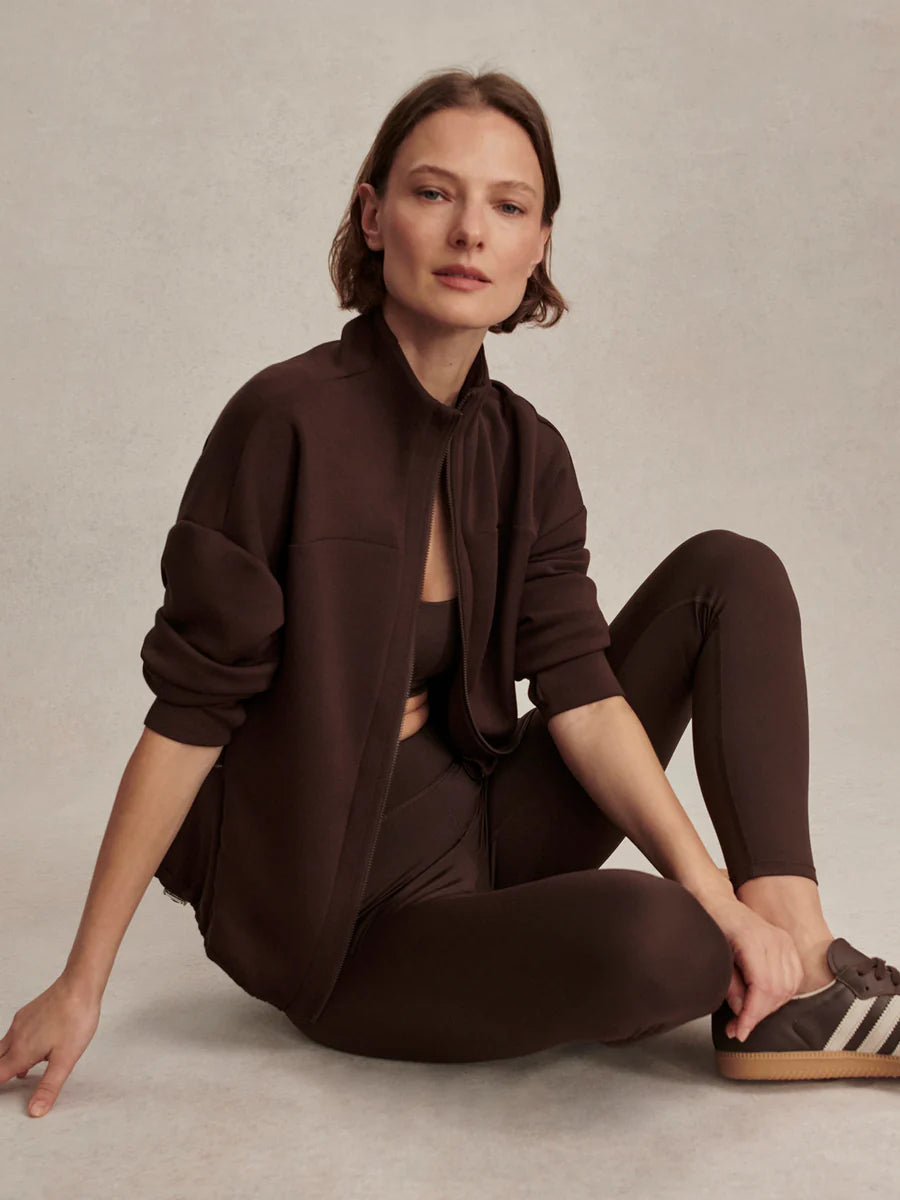 Varley Tayah Zip-Through Sweat, Coffee Bean