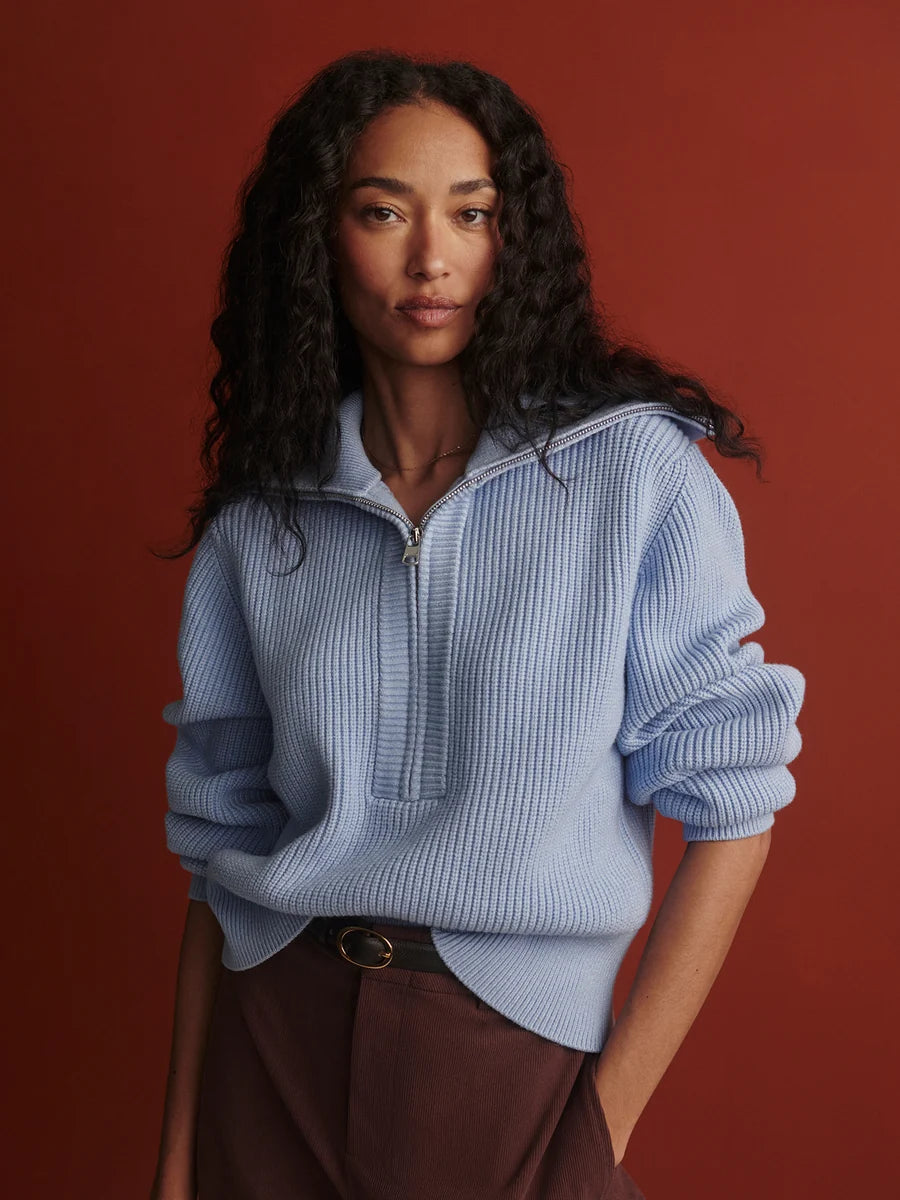 Varley Maura Half-Zip Rib Knit, Kentucky Blue