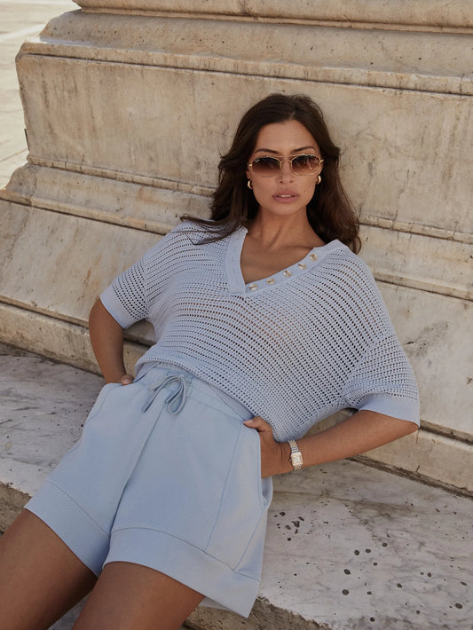 Varley Callie Knit Top, Cashmere Blue