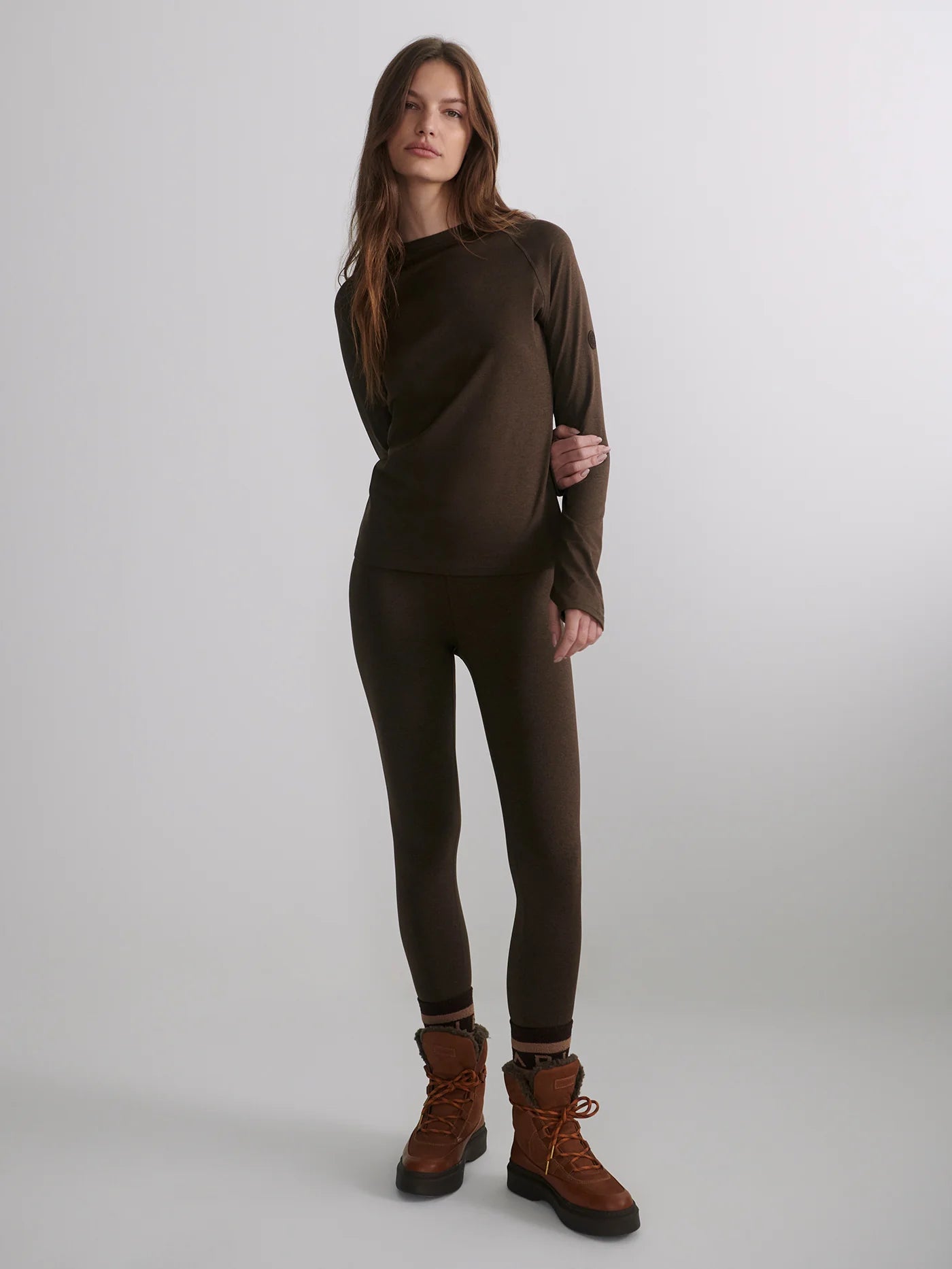 Varley Always Warm Base Layer Legging, Deep Chocolate Marl