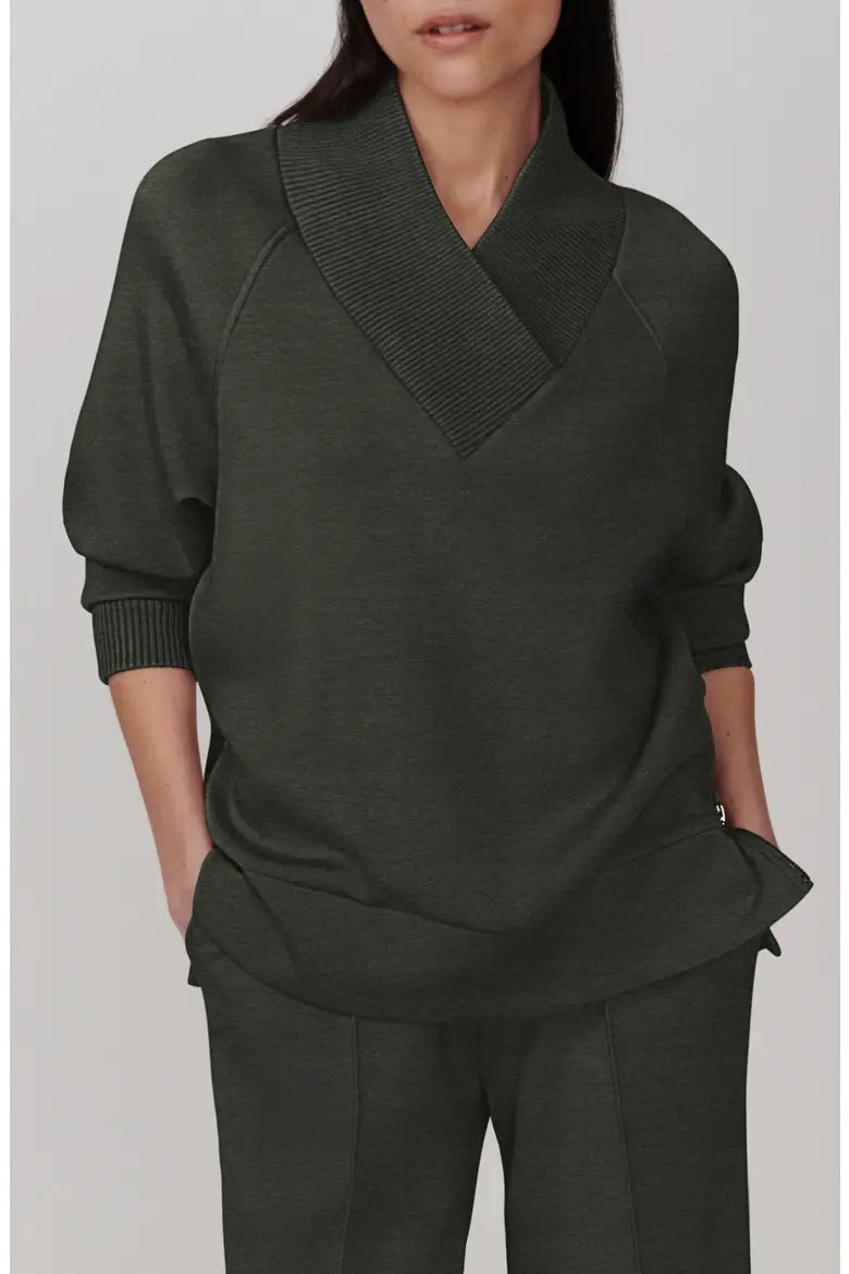 Varley Macie Zip Hem Sweat, Olive Marl