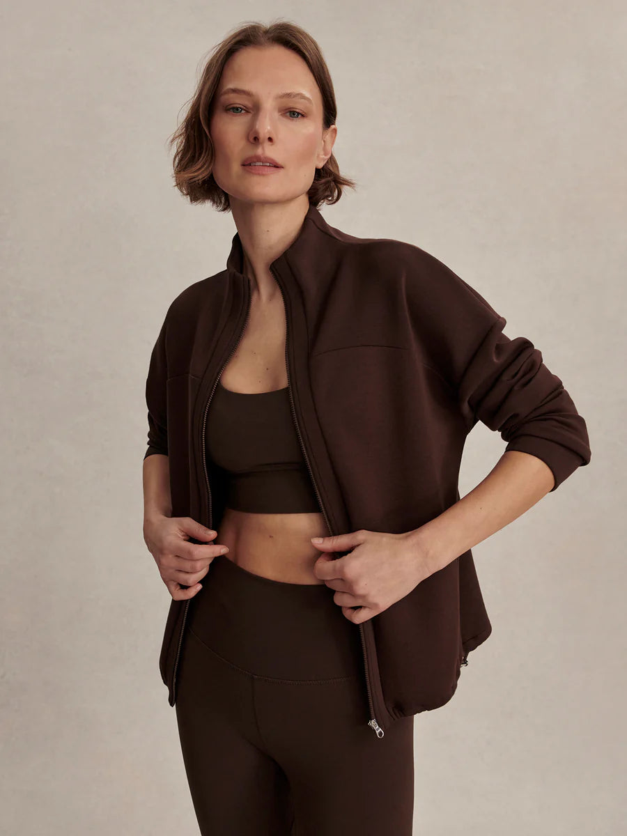 Varley Tayah Zip-Through Sweat, Coffee Bean