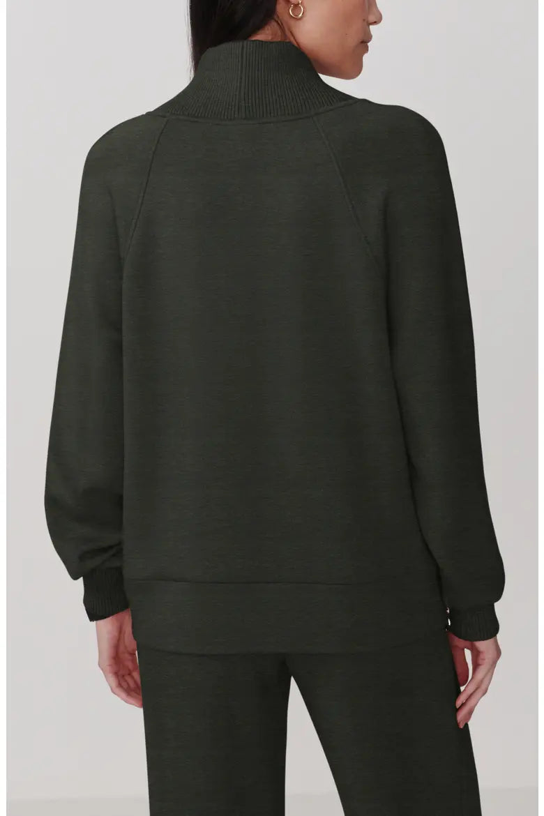 Varley Macie Zip Hem Sweat, Olive Marl