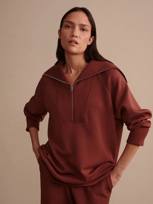 Varley Xina Half Zip Longline Sweat, Cinnamon
