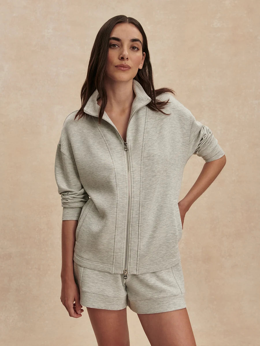 Varley Arlene Zip-Through Sweat, Light Grey Marl
