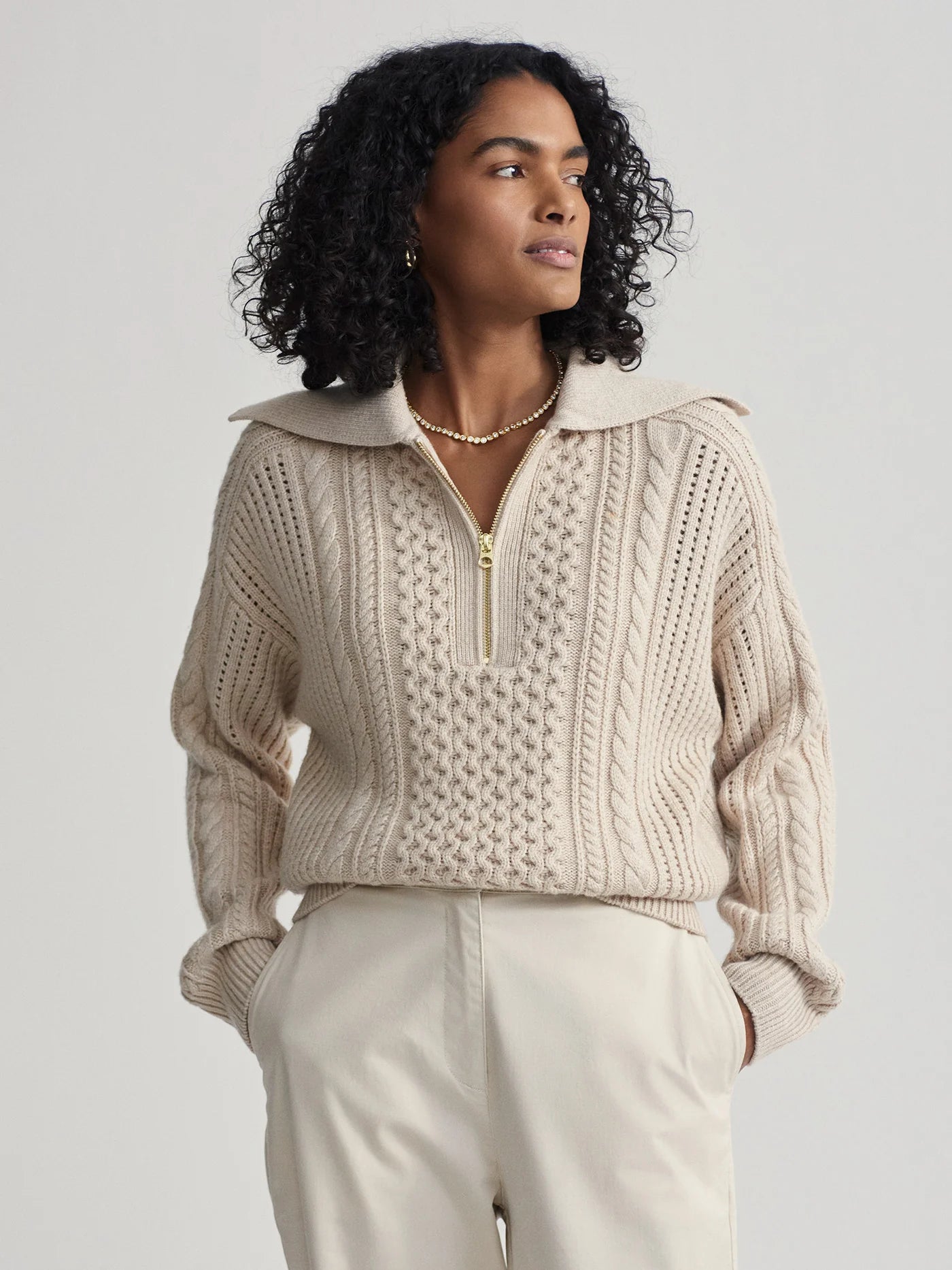 Varley Camello Cable Knit Sweater 2.0, Parchment