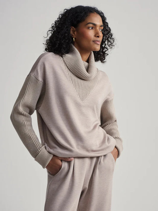 Varley Hannah Cowl Neck Sweat, Taupe Marl