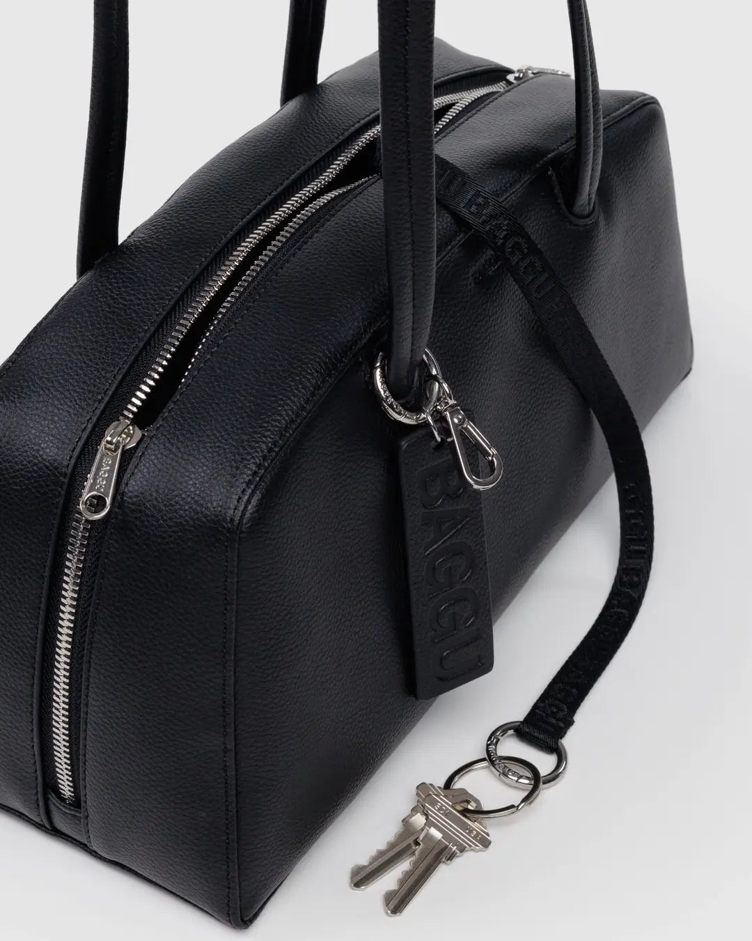 Baggu Recycled Leather Bowler Bag, Black