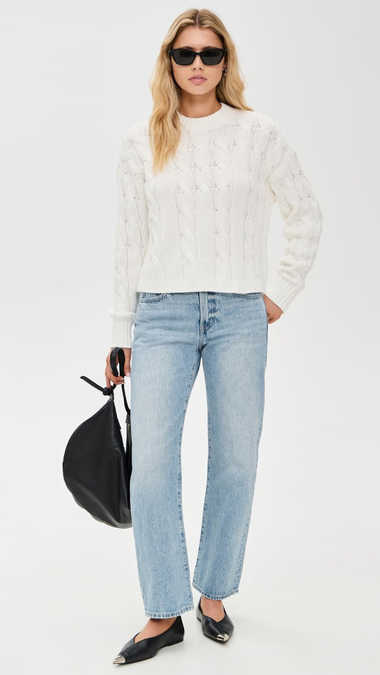 Pistola Eva Crewneck Sweater, White Cable
