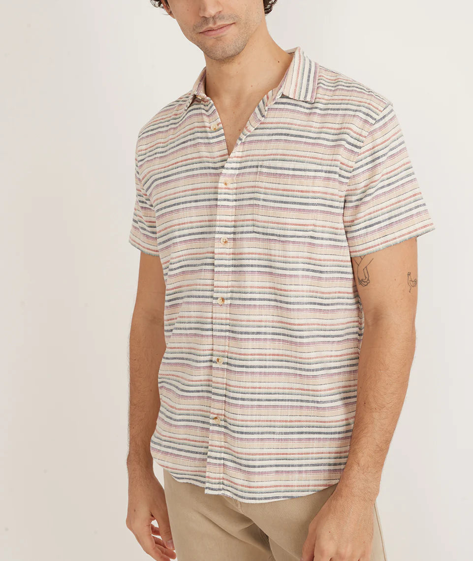 Marine Layer SS Stretch Selvage Shirt in Multi Stripe