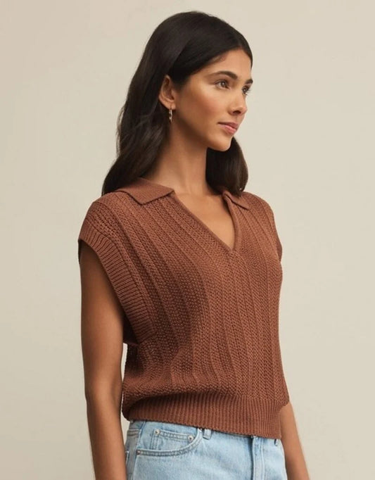 Z Supply Lauden Polo Top, Teakwood