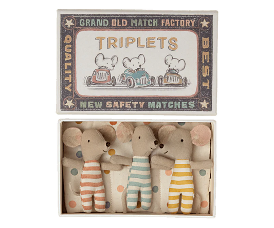 Maileg Triplets, Baby Mice in Matchbox